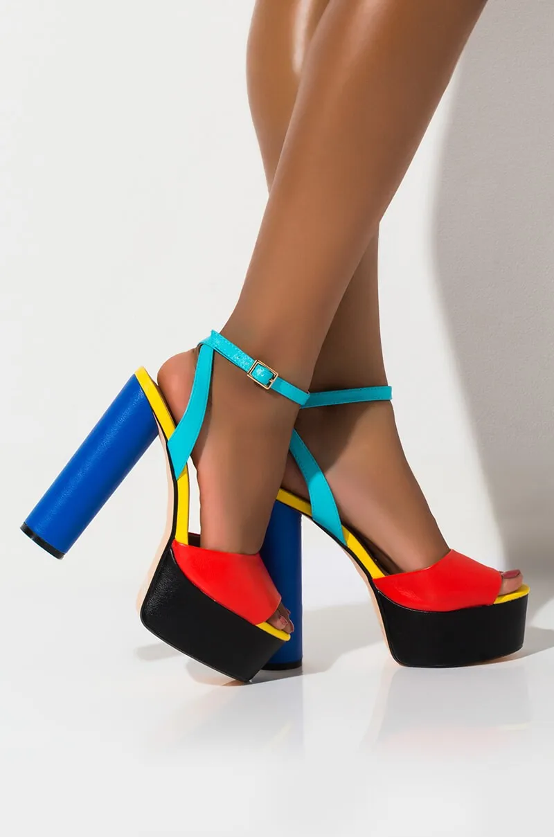 

Contrast Mixed Colors High Heel Sandal Sexy Open Toe Ankle Strap Thick Heels Shoes Woman Gladaitor Dress Shoes Sandals