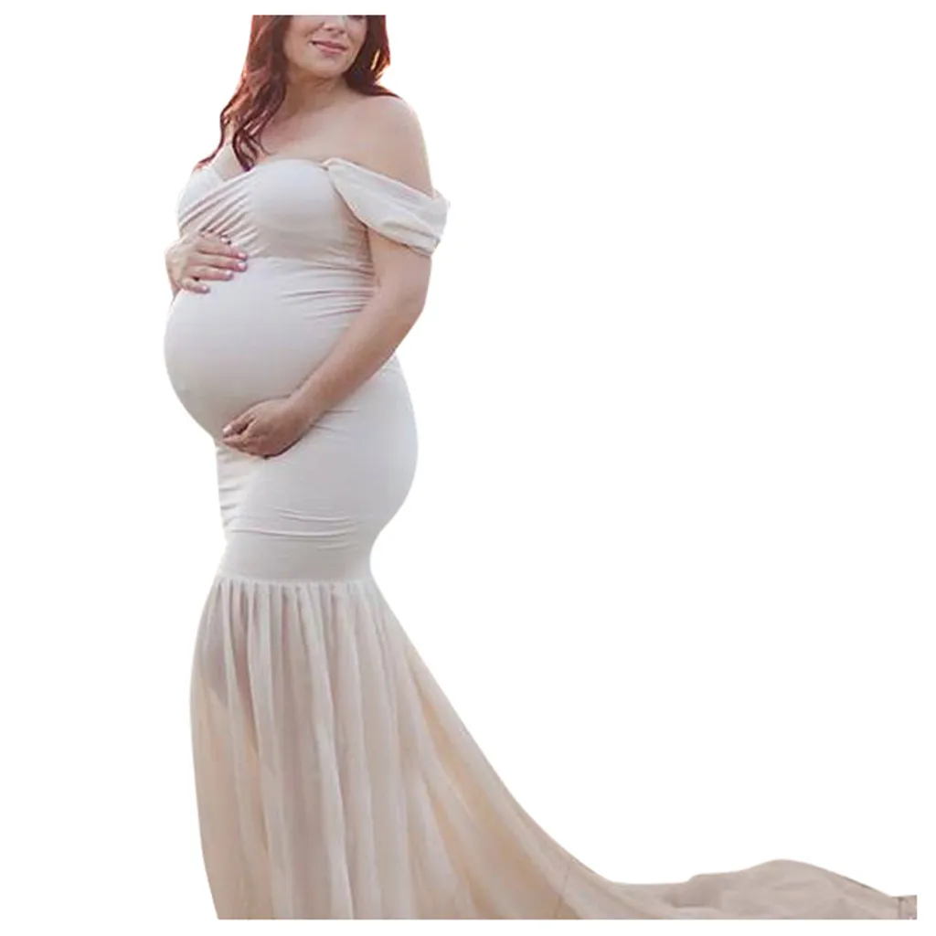 Vetement femme, женское платье для беременных, платье для беременных, фотографии, с открытыми плечами, без рукавов, однотонное платье для фотосессии - Цвет: Белый