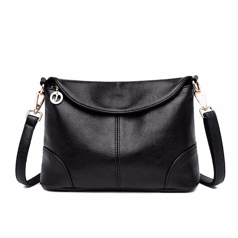 Женская сумка-мессенджер для женщин женская мягкая сумка через плечо из натуральной кожи женская откидная сумка - Цвет: Черный