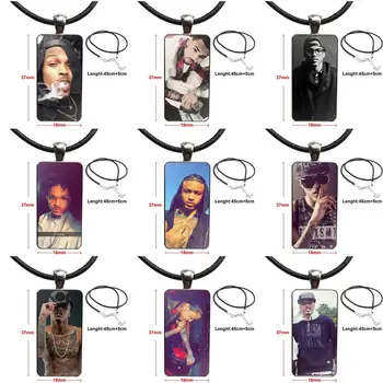 

Glass Cabochon Pendant Necklace Rectangle Fashion Necklace For Women Girls Pop Signer August Alsina