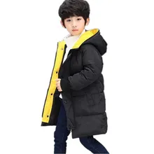 Новое зимнее длинное пальто для мальчиков детская хлопковая парка с капюшоном и рисунком смайлика пуховая куртка теплая плотная верхняя одежда для мальчиков Одежда для подростков