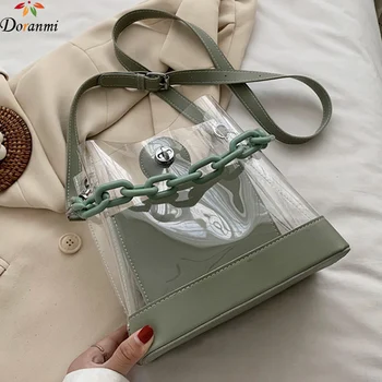 

DORANMI Big Chain Bucket Handbags Women's Bags 2020 Top-handle Bag Female Transparent Handbags Shoulder Bag Messenger BG706