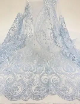 

african Embroidered tulle mesh fabric J-586820 with beads super quality lace fabric for party dress