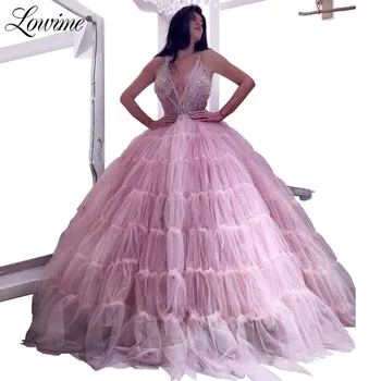 

A-Line Prom Dresses 2020 Beaded Crystal Arabic Party Dress Long Spaghetti Straps Tulle Evening Gown Vestido De Festa Custom Made