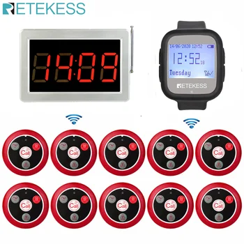 

RETEKESS Restaurant Pager Wireless Calling Voice Reporting Receiver Host+TD106 Watch Receiver+10 T117 Call Transmitter Button