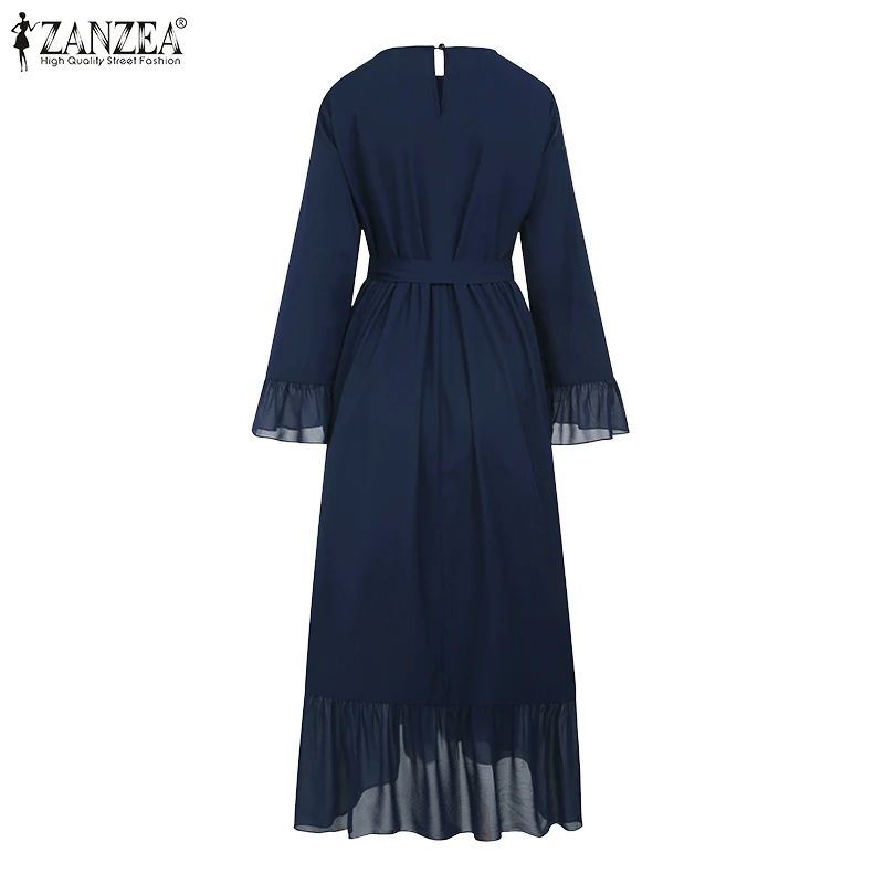 Zanzea-Elegante feminino plissado patchwork maxi dress, vestido