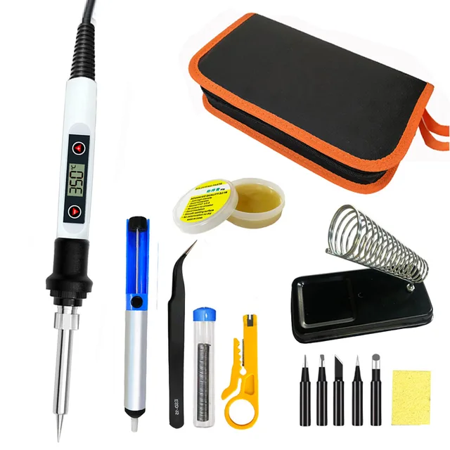 60W/80W Electric Digital Soldering Iron Station 220V 110V Temperature Adjustable Welding Soldering Tips Tools Accessories 80W WHITE SET5