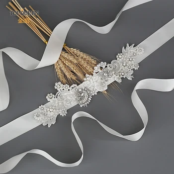 

TOPQUEEN S157 wedding dress sash belt white flower sash white waist ribbon maternity flower belt wedding bridal sash applique