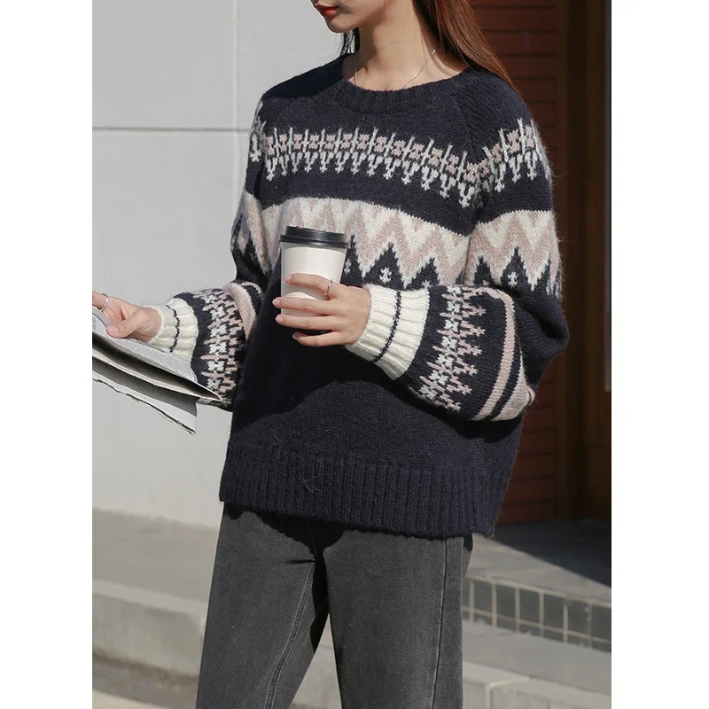 

England Style Geometric Womens New Arrival Sweaters O-Neck Blend Women Sweater and Pullovers 2019 Autumn Winter