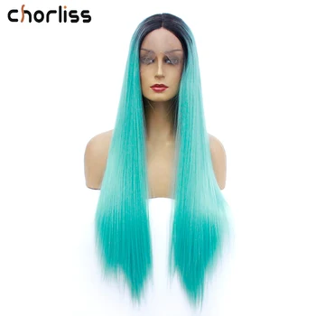 

Chorliss 24" Middle Part Synthetic Lace Front Wigs Blue Long Straight Synthetic Lace Wigs For Women Wig Black Cosplay Wigs Grey