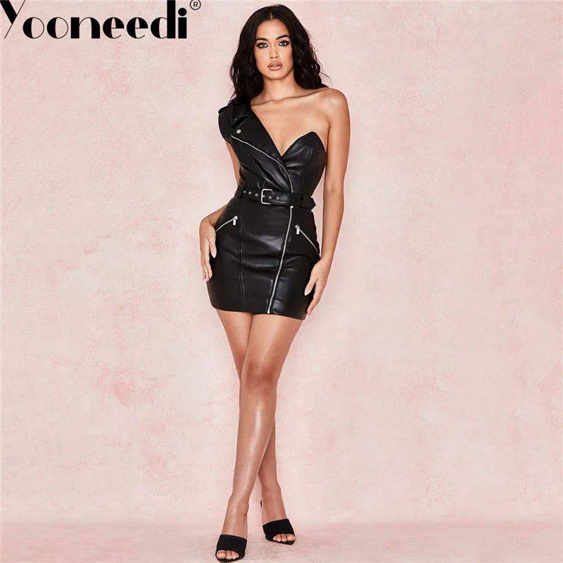 Yooneedi Best Quality New Arrival Women Dress Color Solid One Shoulder Strapless Ladies Mini Dress SDE10555