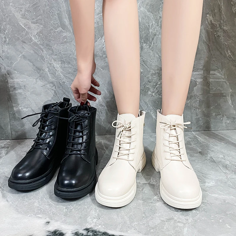 Boots Female women shoes Ankle Boots 2020 New Autumn Winter British Wind Leather Boots Thick With Short Boots Motorcycle Boots