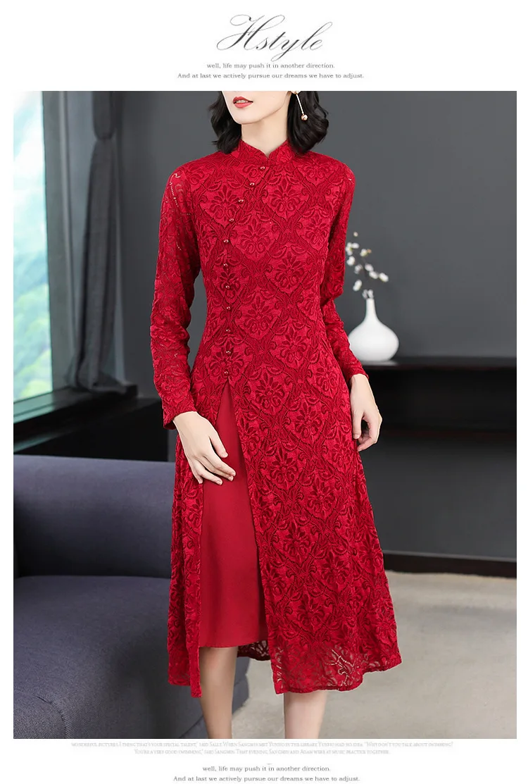 Spring Clothing Large Size Dress Chinese-style Dignified Glorious Mom Modified Version Lace Dress