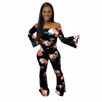 

Floral Print Sexy Tight Jumpsuits For Women 2019 Autumn Ruffle Sleeve Off Shoulder Party Club Rompers Womens Jumpsuit