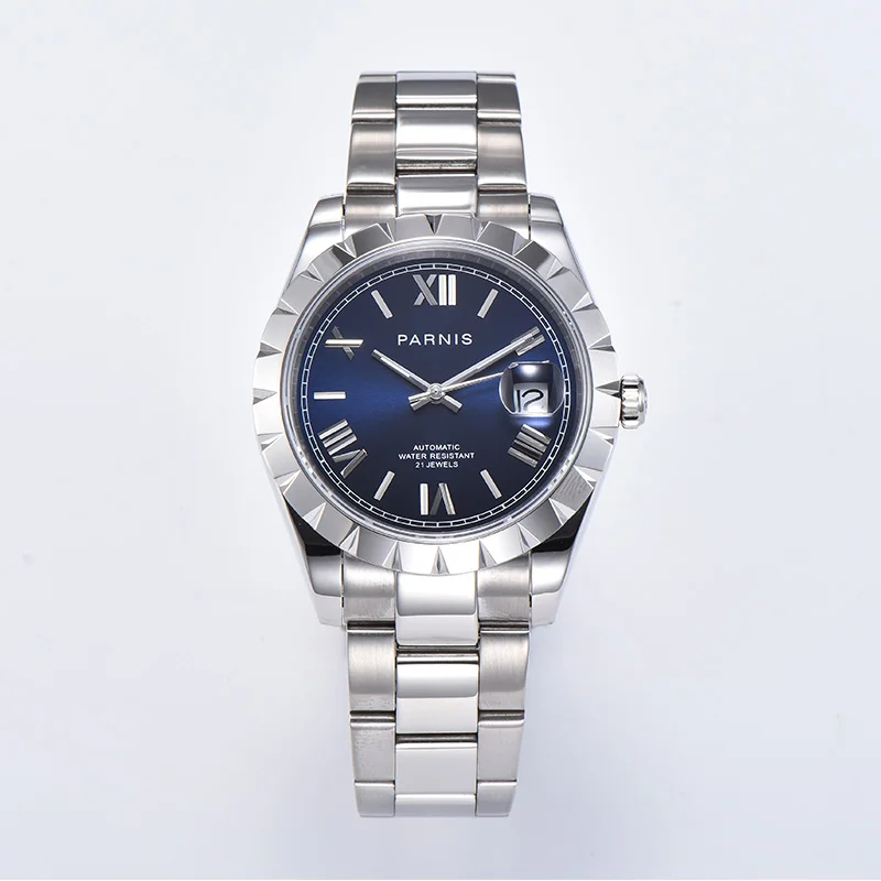 

Parnis Automatic Mechanical Men's Watches Blue Dial Calendar Miyota 8215 Movement Men Watch horloges mannen 2020 luxury brand