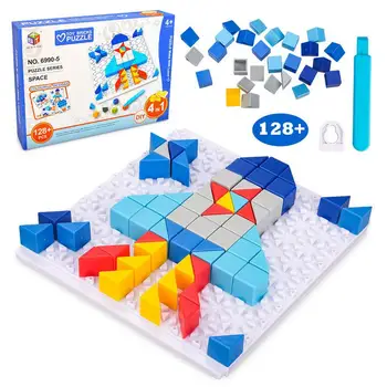 

128pcs Jigsaw Puzzle Pattern Blocks DIY STEM Toy Kit Funny Games Educational Toys Block Set Montessori Toys For Kids