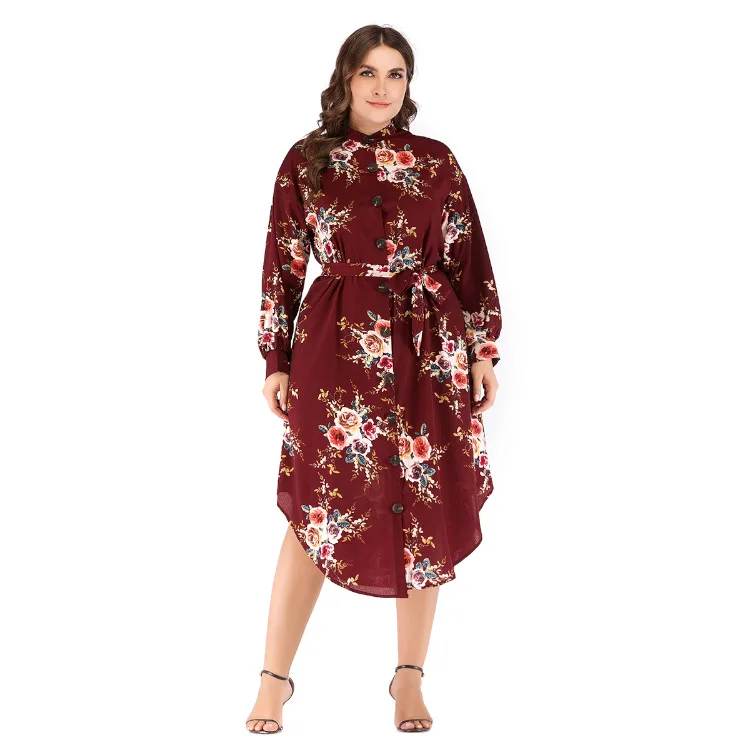 women long sleeve dress shirts long dress blouse long dress  women dress  dress elegant flower print women dress  plus size