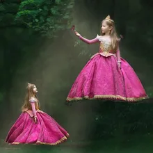 Платье Спящей красавицы Авроры для девочек; кружевное платье с длинными рукавами и открытыми плечами; великолепный Рождественский подарок; Вечерние наряды принцессы