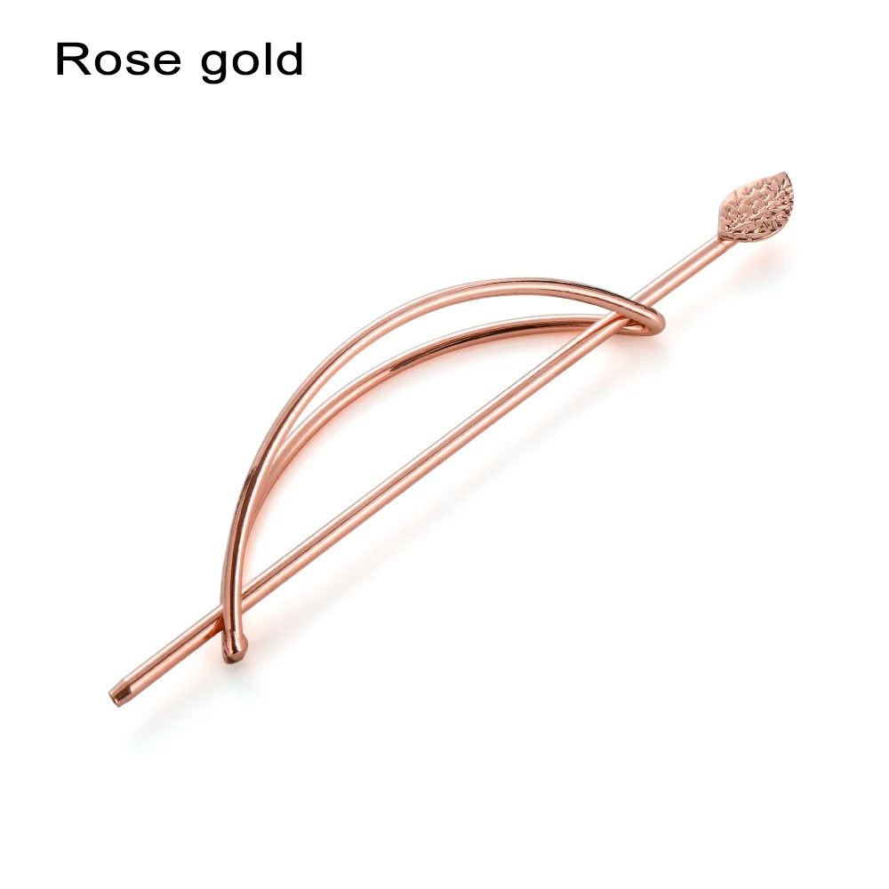rose gold Заколки для волос в форме листа с жемчугом, металлические заколки для волос с золотыми и серебряными звездами, заколки для волос с перьями, Свадебная вечеринка, винтажный стиль для волос - Color: rose gold