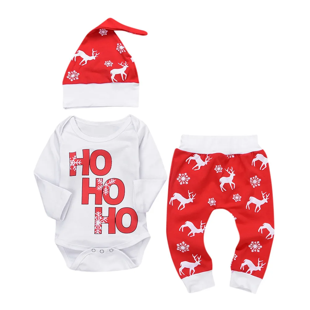 Рождественская Одежда для маленьких мальчиков и девочек Комбинезон для младенцев мальчиков девочек, Топы+ штаны, осенняя Рождественская одежда с оленями, комплект одежды