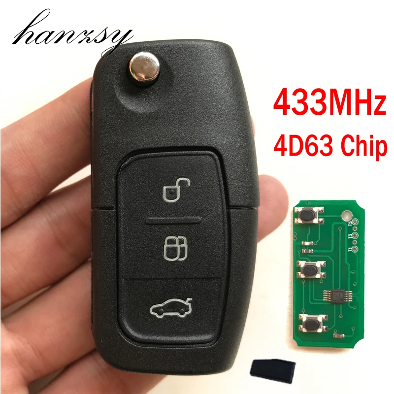 

Hanzsy Car Remote Key For Ford Focus Fiesta 2013 433MHz 4D63 Chip 3 Buttons Complete Auto Car Flip Folding Key with HU101 Blade