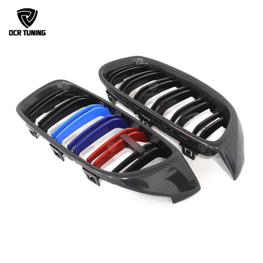 For BMW 4 Series F32 F33 F36 & F82 F83 M4 & F80 M3 2014-UP Dual Slats Carbon Fiber Front Grille With Three Color M look