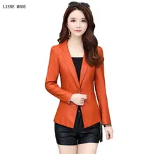 

High Quality Faux Leather Blazer Women Slim Fit Motorcycle Biker Short Design Suit Jackets Notched Pu Coats Orange Black Green