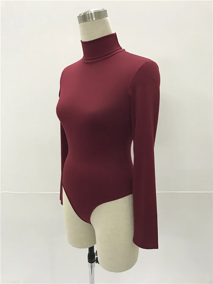 Turtleneck Long Sleeve Women Bodysuits Elastic Slim Elegant Femme Jumpsuits High Waist Autumn Winter Clothing Female 12 Colors