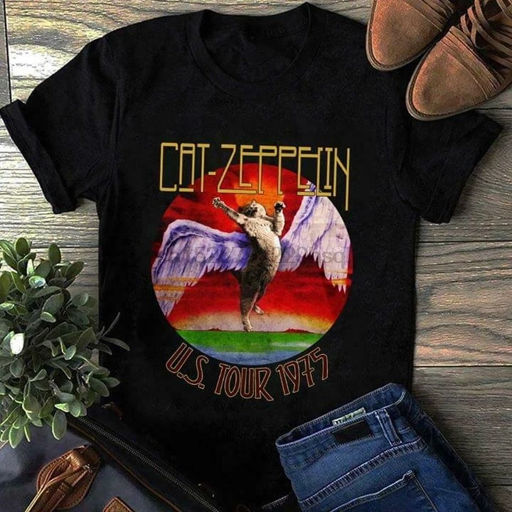 Мужская хлопковая Винтажная Футболка Cat Zepphin Us Tour черная Размеры S 4Xl 1975 | одежда