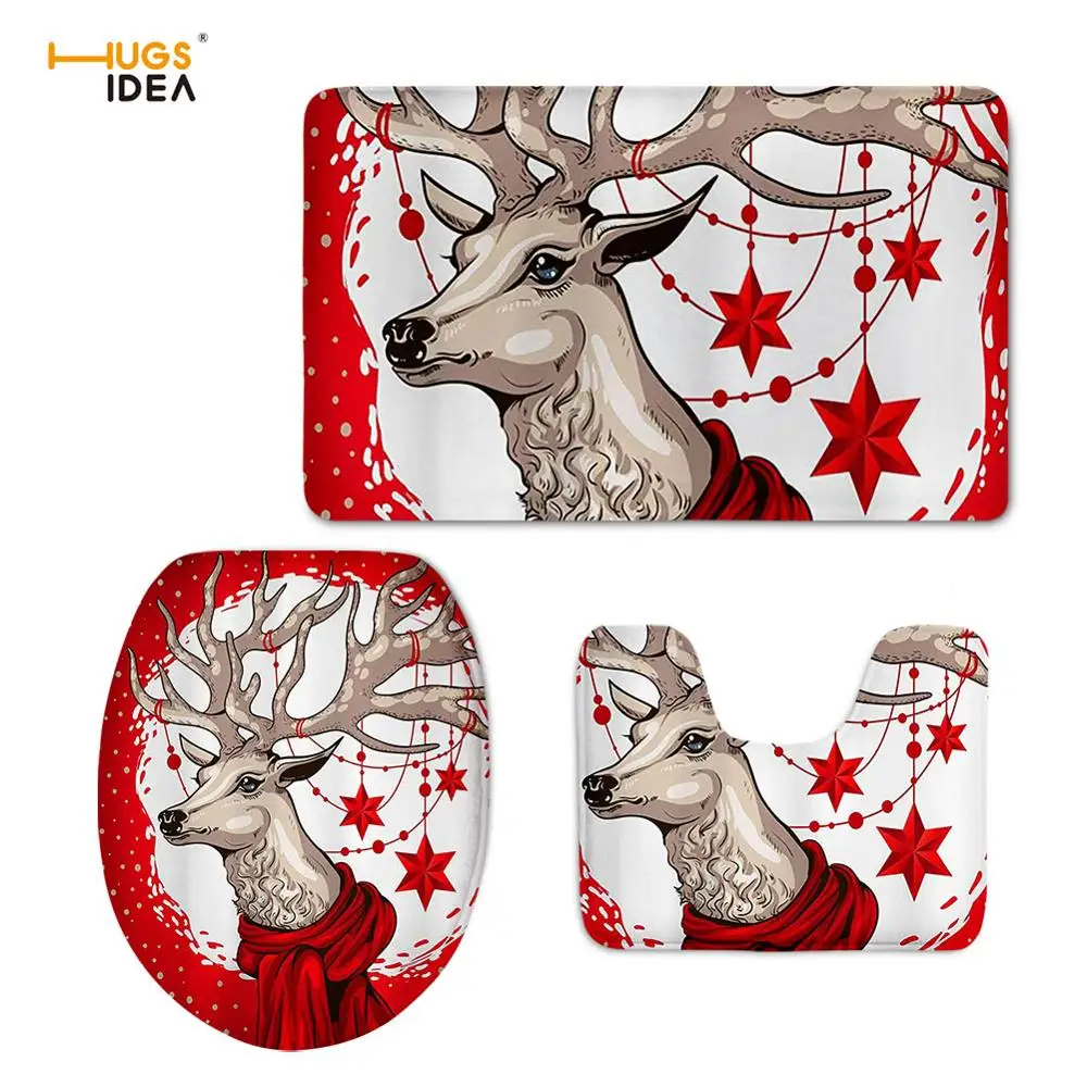 HUGSIDEA 3D Рождественская собака Moose печать крышка сиденья для унитаза Олень Дизайн ковры 3 шт./компл. аксессуары для ванной комнаты коврики одеяло чехол ковер
