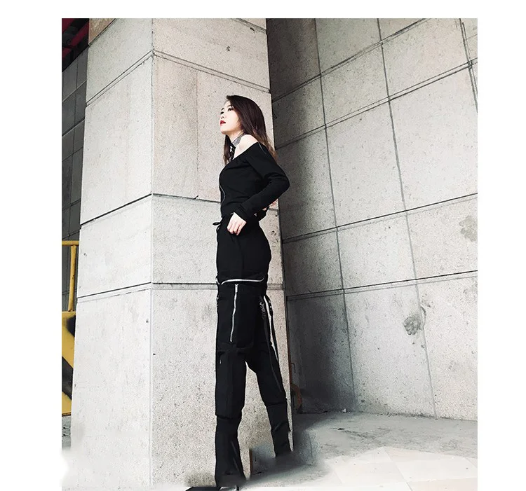 Steam Punk Black High Waist Cargo Pants Women Pockets Patchwork Casual Loose Streetwear Full Long Pants Autumn New Pencil Pants