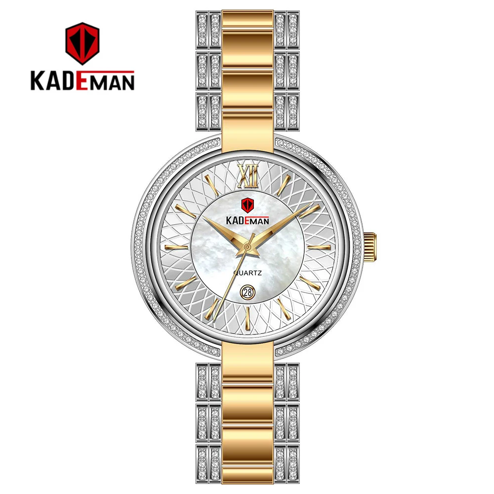 KADEMAN Women's Luxury Fashion Watches Waterproof Quartz Watch Top Brand For Lady Female Dress Gold Wristwatch Relogio Feminino - Цвет: gold white