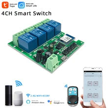 Interrupteur d'éclairage intelligent Wifi, Module 4CH DC 5/12/32V RF433, relais de réception 10A, fonctionne avec Alexa Google Assistant,Tuya Smart Life