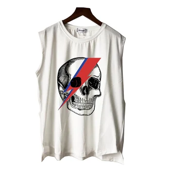 

art rock n roll skull lightning big man is pig man metal punk print men women boy girl tank tops sleeveless tee spring summer