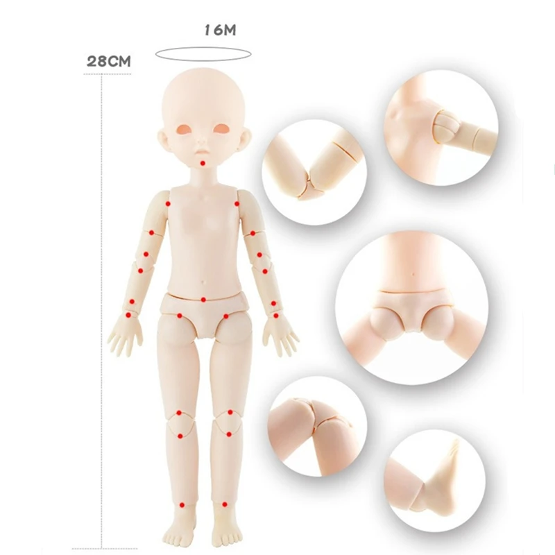 25cm 22 Moveable Jointed Doll Body For 1/6 Female Doll BJD Nude Doll DIY Toys