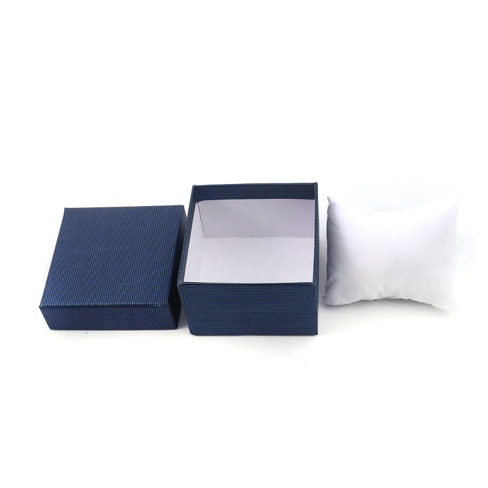 Doreen коробка бумажные часовые коробки для ювелирных подарков полосатый узор синий красный черный цвет Роскошная Упаковка подарков Дисплей сумки для переноски 8,6 см x 8,6 см x 5,7 см, 2 шт