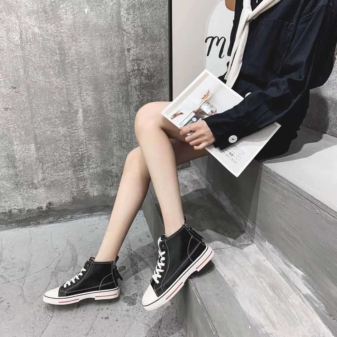 

Cowhide Open Group !! 2020 Spring New Style Boutique Classic Double Zipper Hight-top Elegant Casual Shoes