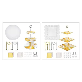 

3 Tier Cupcake Stands Resin Molds Round Square Tray Silicone Casting Mould with Handle Fitting Dessert Platter DIY Making Tools