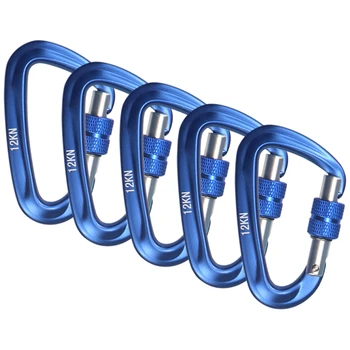 

5 PCS Carabiner with Screw Lock Gate 12KN Heavy Duty Carabiner Clips for Hammocks Camping Hiking Backpacking