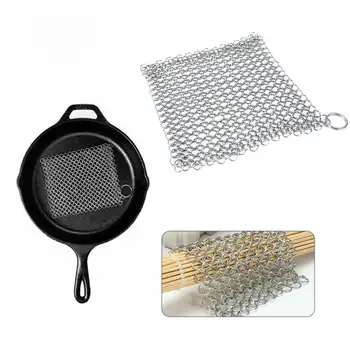 

Stainless Steel Mesh Cleaning Brush With Metal Ring Pan Washing Kitchen Scrubber Net Cleaner Pan Pot Rust-resistant Durable Y0R1