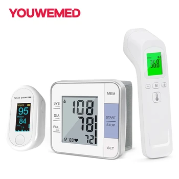 

YOUWEMED Fingertip Pulse Oximeter With Wrist Blood Pressure Monitor With Infrared Thermometers For Body 11.11 Combination