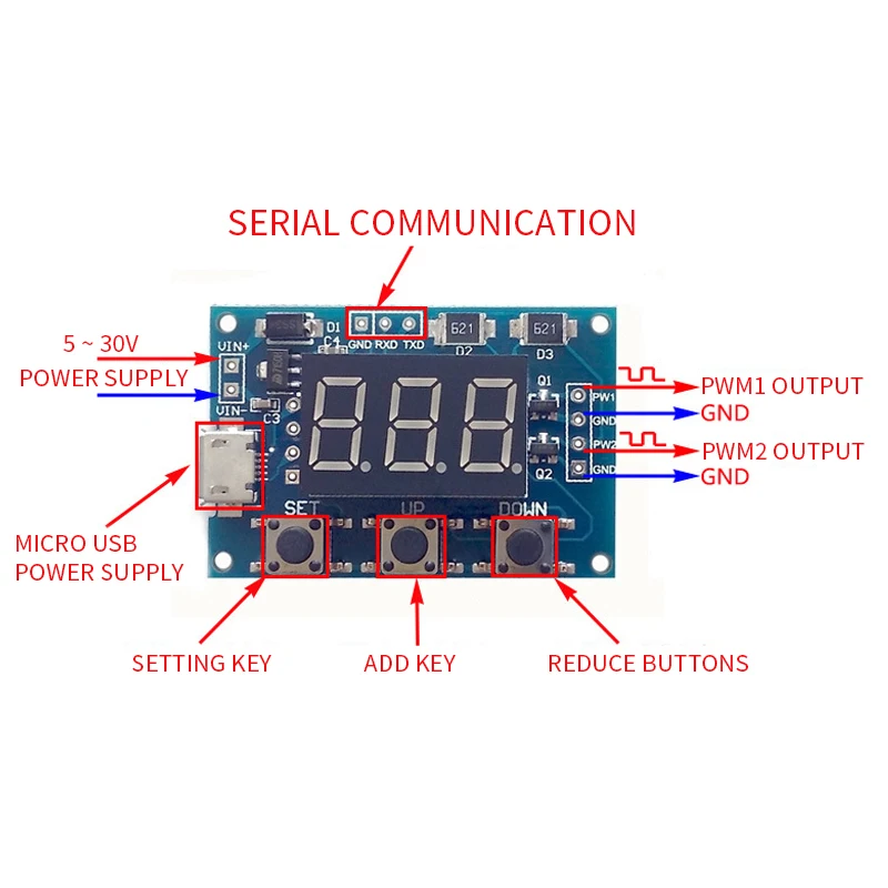 Постоянный ток 5 30V микро USB 5V Мощность независимый генератор PWM 2 двухсторонний