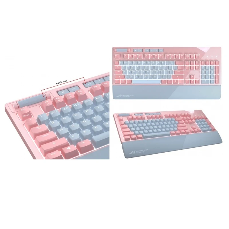 Клавиатура ASUS ROG Strix Flare PINK 90MP00M0-B0RA04 Cherry MX red, проводная, механическая, RGB подсветка, USB, розовый/серый