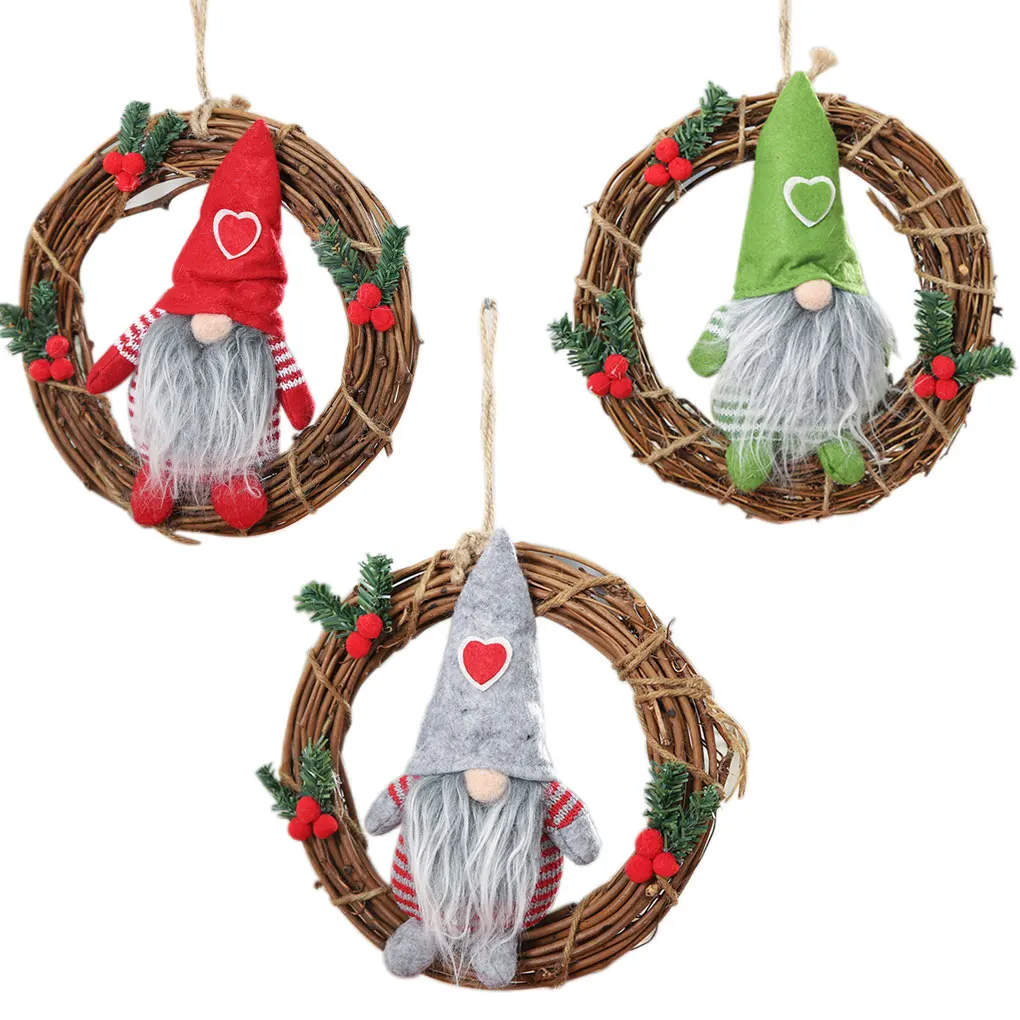 

Faceless Doll Rattan Ring Wreath Party Christmas Hanging Pendant Xmas Tree Garland New Year Decoration