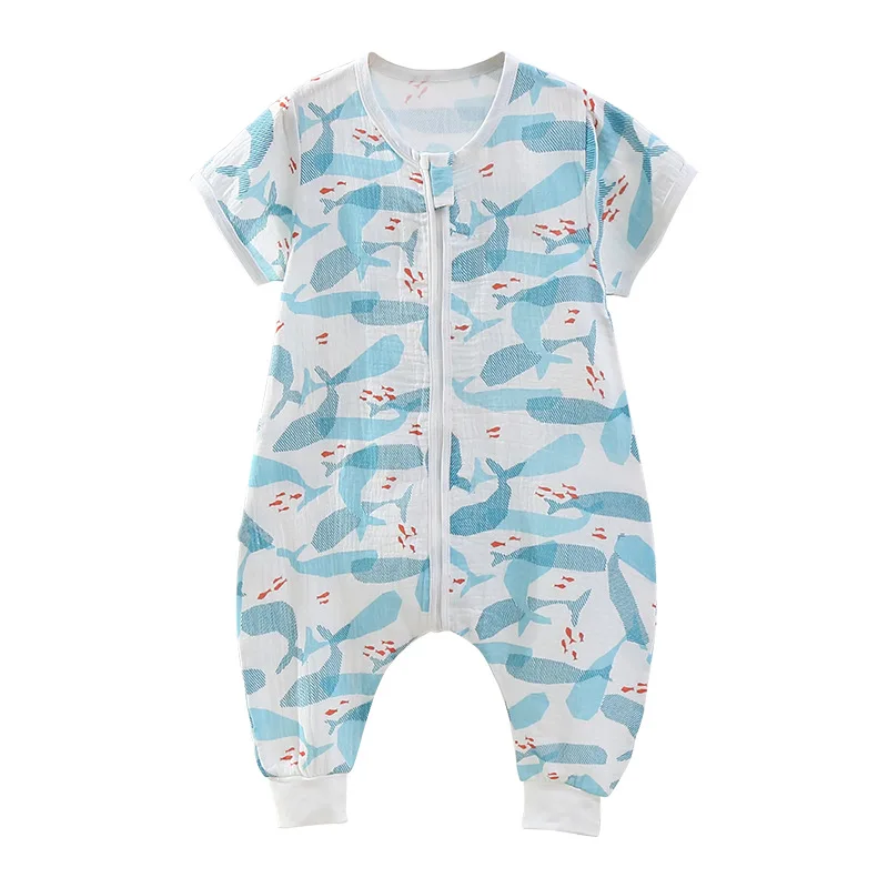 Baby Sleeping Bag Double Gauze Pure Cotton Short Sleeve Spring Summer Children Pajamas Kids Boy Girls Nighty Clothes 0-4T
