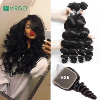

Virgo Loose Wave Bundles with Closure 5X5 6X6 Closure with Bundles Human Hair Bundles with Closure Can be Dyed/Bleached Remy