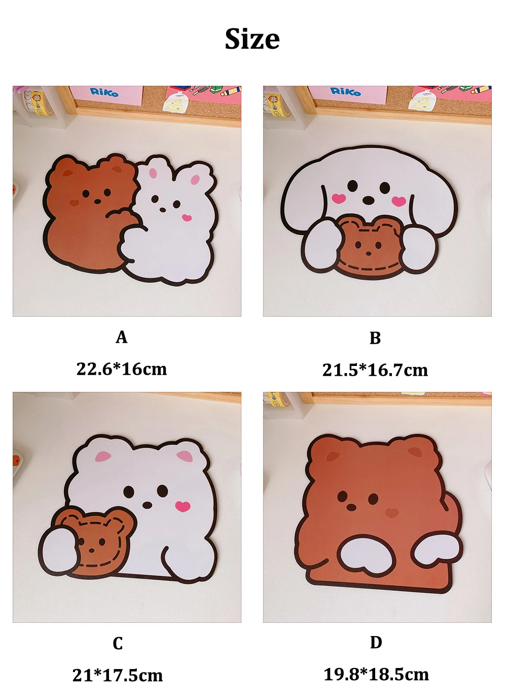 MNTT Mouse pad de urso, desenho animado de coelho Kawaii, tapete de mesa  impermeável para escritório (urso 1)