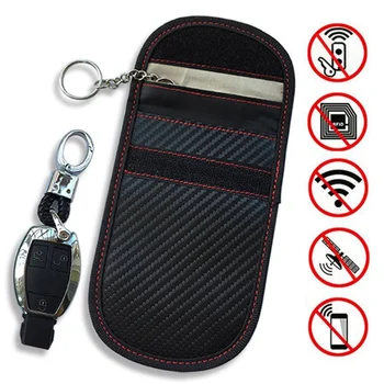 

1Pc Portable Signal Blocker Car Key Case Faraday Cage Keyless Entry Fob Pouch RFID Blocking Bag with Key Chain Ring