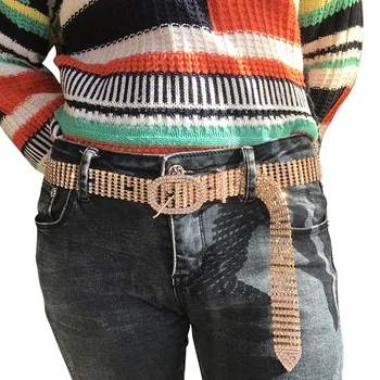 

Luxury Rhinestone Jeans Belt for Women Oval Pin Buckle Ladies Dress Belt Alloy All-match Wild Female Waist Belt