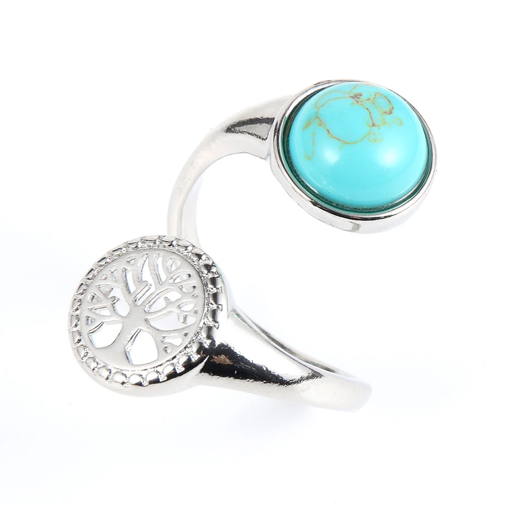 

Women Men Natural Stone Turquoises Tiger Eye Finger Ring Round Crystal Onyx Copper Tree of Life Resizable Party Rings Jewelry